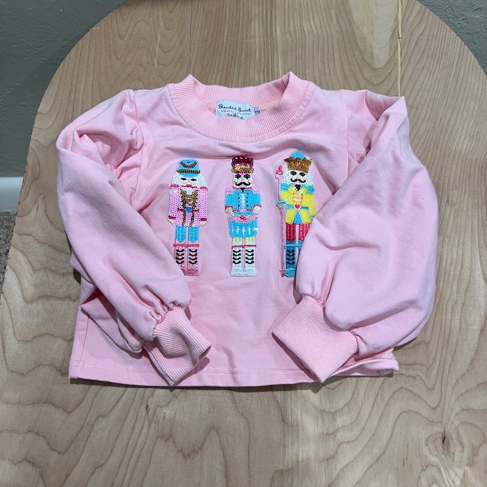 Charming Pink Long Sleeve Kids Tee with Nutcracker Design